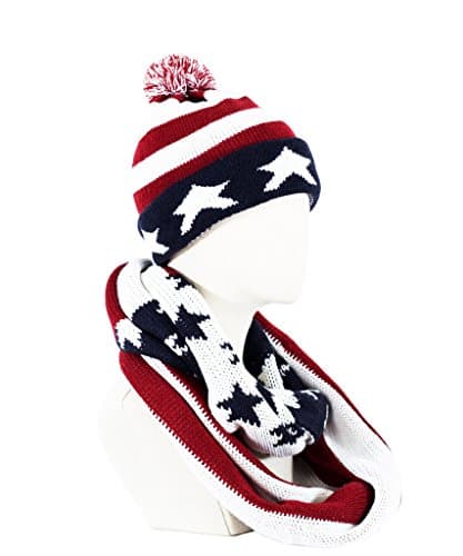 Women's Winter Knit Warm Circle Infinity Scarf and Double Layer PomPom Beanie Hat