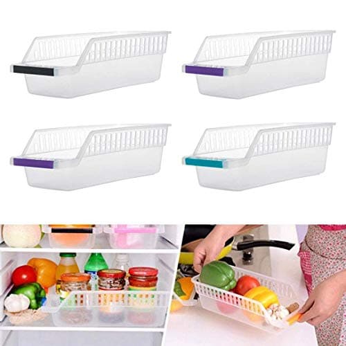 TOUA Plastic Fridge Space Saver Food Storage Organizer Box Refrigerator Basket Rack Food Storage Drawer Box Organizer Container (Set of 4)