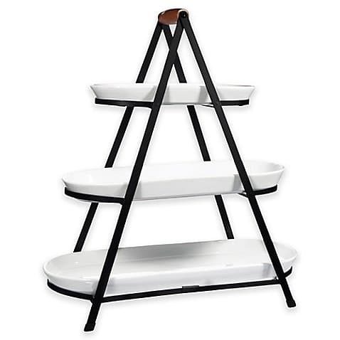3-Tier Oval Ceramic Platters in White, 49" L x 25" W x 53" H