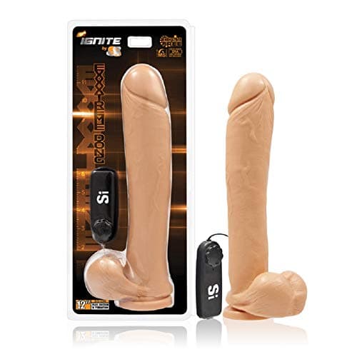 SI 12in Exxtreme Dong w/Balls, Vibrating Egg & Suction Cup - Flesh Includes a Free Bottle of Adult Toy Cleaner