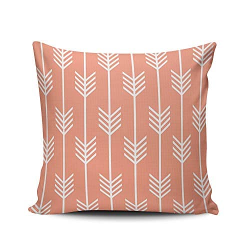 ONGING Decorative Throw Pillow Case Coral and White Modern Arrow Fletching Pattern Peach Pillowcase Cushion Cover One Side Design Printed Square Size 20x20 inch