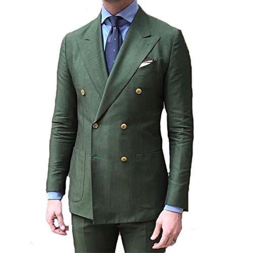 BOwith Double Breasted Green Men Suits terno Slim Fit 2 Pieces Party Tuxedo For Men-Green-M