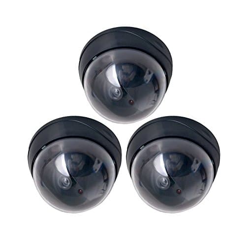 SUNLUXY 3 Pack Fake Dummy Imitation Indoor CCTV Dome Security Surveillance Camera with Red LED Flashing Light (Black)