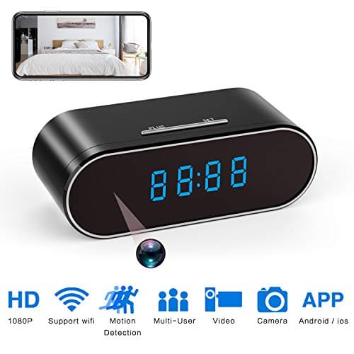 WiFi Camera Clock Full HD 1080P Wireless Camera with Motion Detection, Night Vision, Realtime Video, Covert Nanny Cam for Home Security Monitoring Wide Angle