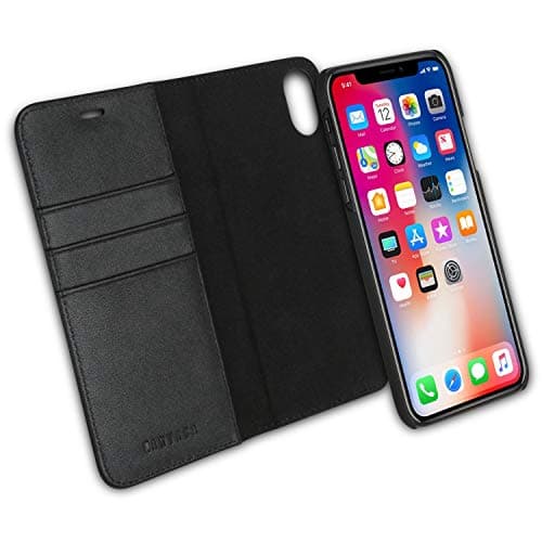 iPhone XS Max Detachable Wallet Case Black - KANVASA Premium Genuine Leather 2 in 1 Flip Folio Book Magnetic Cover for the Original iPhone XS Max / 10S Max (6.5 inch) - Supports Wireless Charging Qi