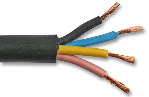 Mains Flexible Cable 2.50mm, Black, Rubber, 4 Core, 50 x 0.24mm, H07RN-F Series, 164.04ft, 50m, 450V, 20A, Test Voltage 2500V, Compatible with, PRO Power, Electrical Multicore Cable/Wire