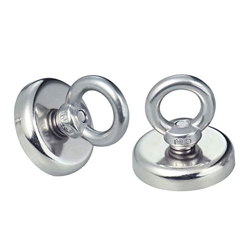 Powerful Neodymium Magnetic Hooks NACTECH D1.26''X H1.38'' Heavy Duty Fishing Magnets with Eyebolt 65 LB Pulling Forces for Stroke Light, Hanging, Lockers, Office, Refrigerator 2 Packs