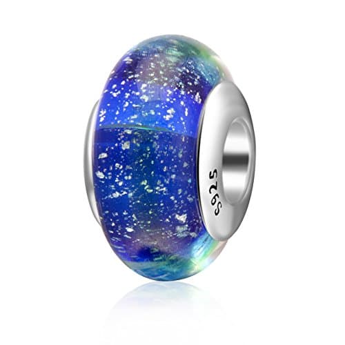 Starry Night Murano Glass Charms 925 Sterling Silver Core Silver Foil Glass Bead for European Bracelet