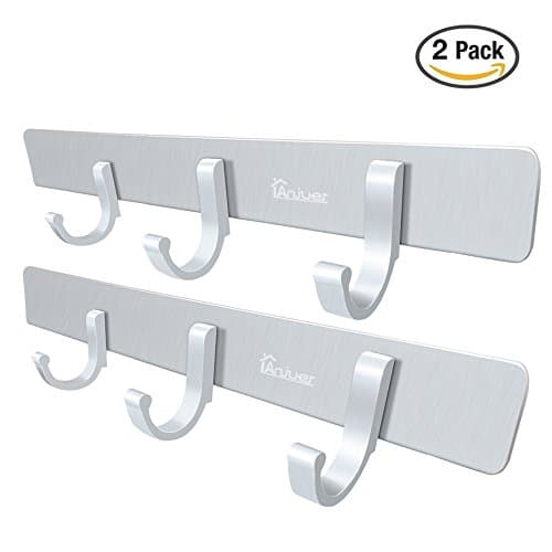 Anjuer 3 Hook Wall Rack, 3M Self Adhesive Aluminum Hanger Garage Storage Organizer (2 Packs)
