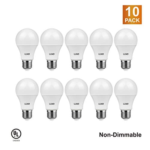 LUNO A19 Non-Dimmable LED Bulb, 9.0W (60W Equivalent), 800 Lumens, 2700K (Soft White), Medium Base (E26), UL Certified (10-Pack)