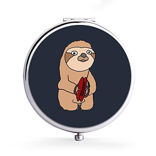 Makeup Mini Mirror Handhold Double Side Compact Travel Mirrors - Funny Sloth Playing Cymbals