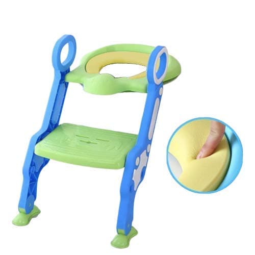Baybee Paws Potty Training Toilet Seat with Step Stool Ladder for Toddler Baby Kid Children’s Toilet Trainer Chair, Padded Cushion, Sturdy Non-Slip Wide Step, Splash Guard (Blue/Green