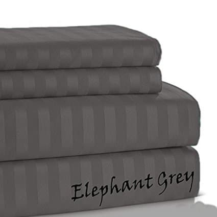 400- Thread-Count Egyptian Cotton 4-Piece { Full-XL, Elephant Grey } - Extra Deep Pocket 25" Inches - Home Quality Bedding Sheet Set With Various Stripes { Colors } & Sizes By NH Linen