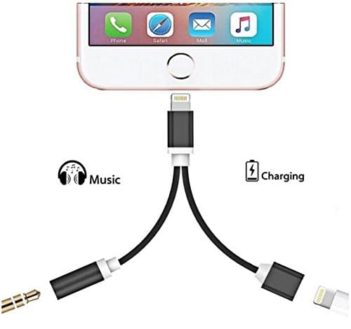 iPhone 7 Adapter,Adapter iphone 7,iphone 7 Plus adapter,Zcqin 2 in 1 Lightning to Charger and 3.5mm Aux Headphone Jack Cable for iPhone 7 / 7 plus adapter-Black