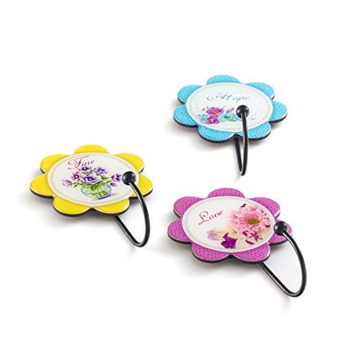 Bloom Flower Decorative Wall Hooks (3 Pack), Metal Hangers Ideal for Living Room, Bathroom, New House Gifts
