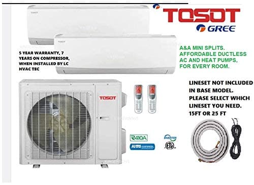TOSOT by GREE 2 Zone Mini Split AIR Conditioner Heat Pump 24,000 BTU 18,000 & 18,000 BTU Wall Unit 21 SEER Energy Star Toshiba Compressor 5 Year Warranty (1X 15FT LINESET 1X 25FT LINESET Kits)
