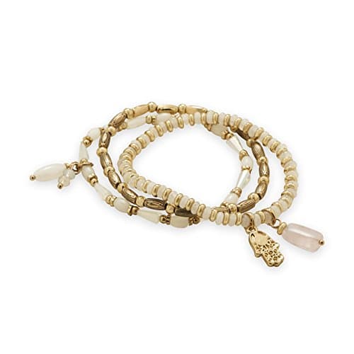 Set of Three Stretch Bracelets Brown and Gold-tone Stacking