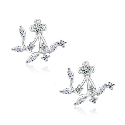 Odette Platinum-plated Clear Crystal Leaf Feather Ear Jacket Earrings Back Ear Cuffs Stud Earring