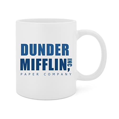 Dunder Mifflin, Inc. - 11 Oz White Ceramic Glossy Mug With Large C-handle (Microwave and Dishwasher Safe)