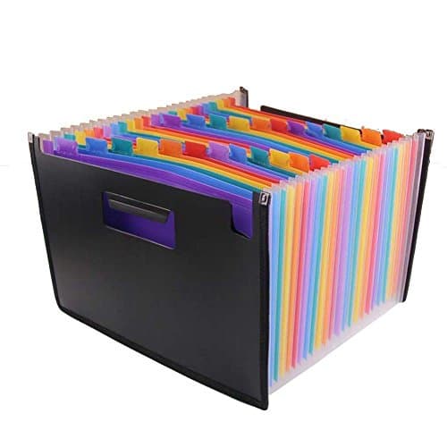 WOWENWO 24 Pockets Expanding Files Folder Multicolour Portable Accordion Folder Document Wallet Plastic A4 Business File Folder Organizer Bag (24 Pockets)