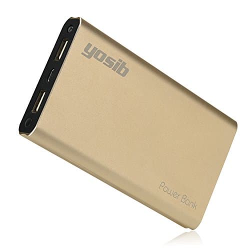 Phone Charger Power Bank Built in LED Flash Light Battery Charger 10000mAh Dual 2 USB Output Ports High Speed Charging for iPhone7 6s 6,Samsung Galaxy,iPad,tables, Androids and More .yosib (Gold)
