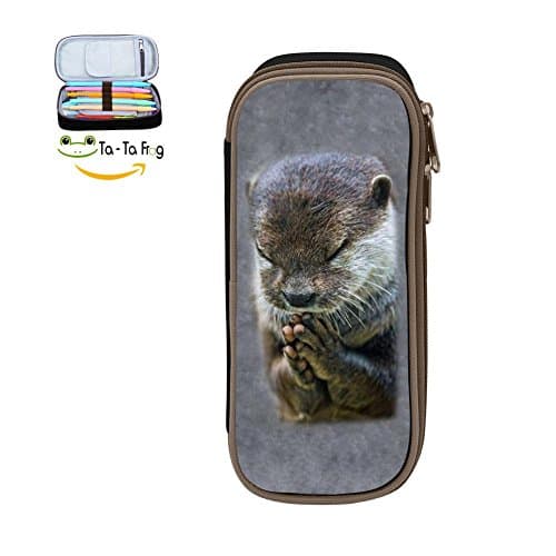 Custom A Beaver With A Pilgrimage Pencil Case - Big Capacity Double Zipper Multifunctional Black Stationery Bag For Children