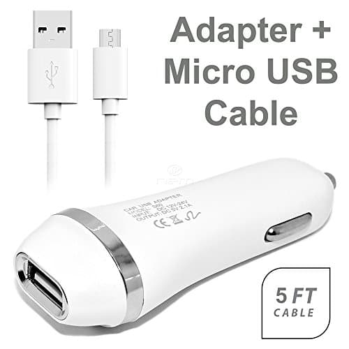 For Lenovo A6000 White Accessory Kit Rapid 2.1 A Car Charger Adapter & 5 Feet Fast Micro USB Data Sync and Charging Cable