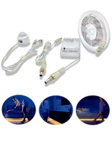 Motion Activated Bed Light Strip, BT 1.5M Battery Operated USB Flexible LED Night Light with Smart Sensor and Automatic Shut Off Timer -- Warm Soft Glow
