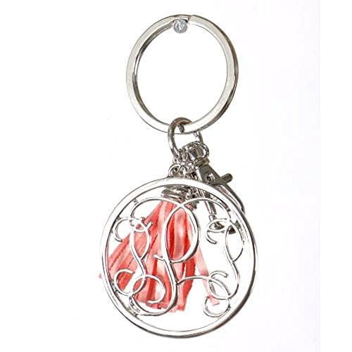 Initial Jewelry Personalized Monogrammed Alphabet Initial Letter Keychain, Key Ring, Bag Charm w/ Tassel (P-Silver)