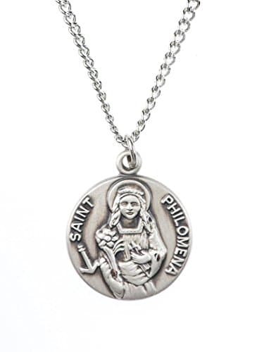 Sterling Silver Saint St Philomena Dime Size Medal Pendant, 3/4 Inch
