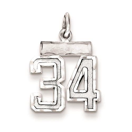 925 Sterling Silver Diamond-cut Small Number '34' Charm Pendant