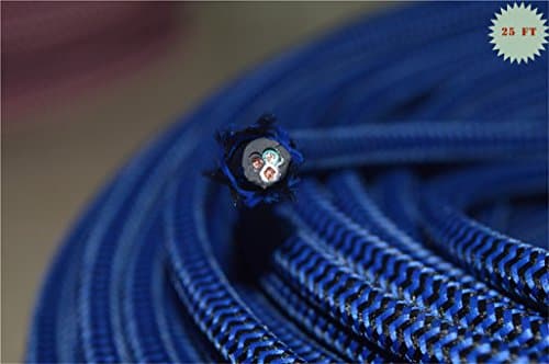 Royal Blue 25 ft 3-wire ZigZag Cloth Covered 3-Wire Round Cord. Vintage Lamps Lights, rayon UL Certificated