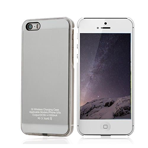 Antye Qi Wireless Charger Charging Receiver Case for iPhone SE/5/5S with 1A Output, Silver