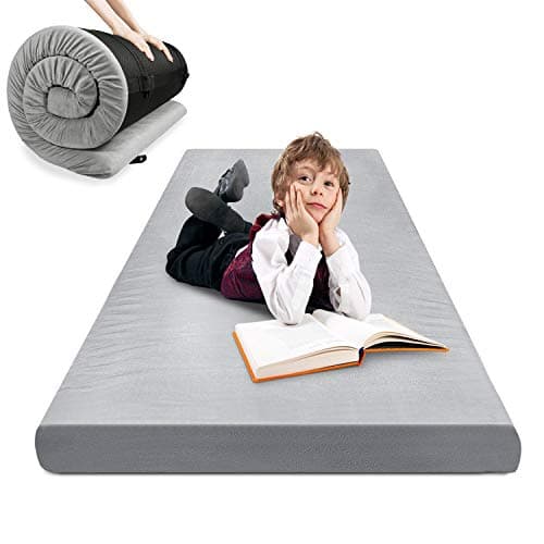 KOMEX Camping Memory Foam Certipur-US Portable Sleeping Pad Roll-Up Guest Bed/Floor Mat Mattress Topper with Removable Waterproof Cover for Travelling