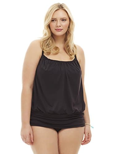 Always For Me Women's Plus Size Racerback Blouson Two Piece Tankini Set - Ladies' Swimwear - Black - Blouson, 20 Plus