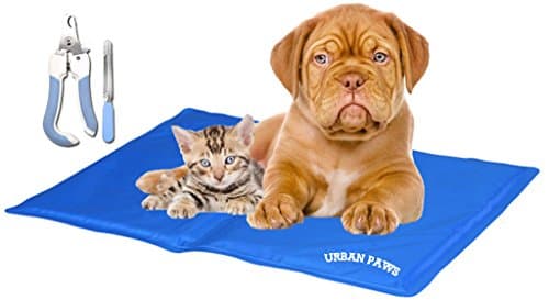 Dog Cooling Mat, Foldable Pet Gel Self Cooling Pad for Cats and Dogs with Grooming Set by URBAN PAWS Size: L (35"X 20")