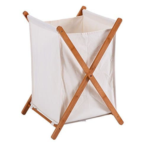 New Household Folding Bamboo X-Frame Laundry Hamper Clothes Storage Basket Bin Bag