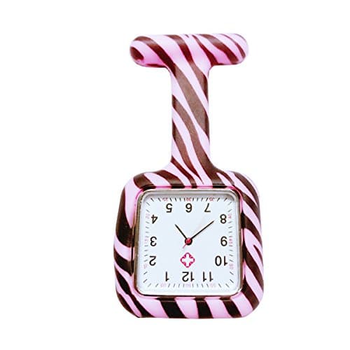 Wesource Nurses Black-pink Square Stripes Prints Watch Silicon Rubber Brooch Watches