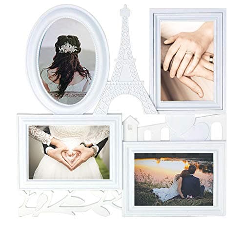 Joice Gift White Wall Large Hanging Collage Picture Frame 4 Opening 4" x 6", Paris Theme