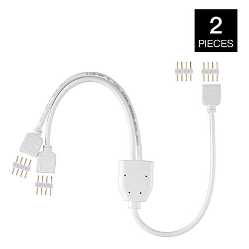 YOUKOYI 2 Pack 2 Way Y Splitter Cable LED Strip Connector for One to Two 5050 3528 RGB Strip Light with 8 Male Plugs 12inch/white