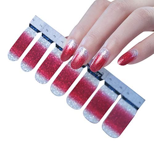 Rodite Glitter Nail Art Stickers Full Coverage Nail Decals Self-adhesive Nail Stickers Tattoo Set Nail Tips Decorations for Women Girls 14 Wraps Per Pack Red