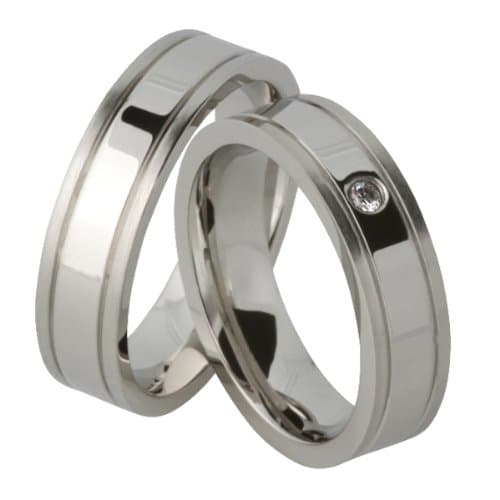 Jewelery Codex- High Quality Wedding Rings Set For Him and Her, Couple Rings with FREE LASER ENGRAVING Stainless Steel With 1 Cubic Zirconia CZ Stone Color White