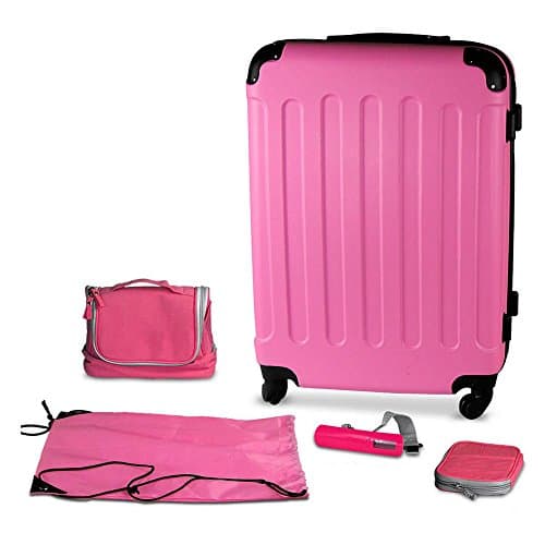 Pink 24 Inch Hard Shell Suitcase With Spinner Wheels and Accessories