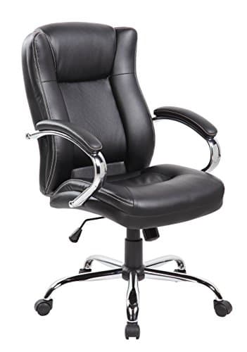 Azbro-Office Executive Thick Padded Mid Back PU Leather Ergonomic Office Chair with Neck Support and Arms - BLACK