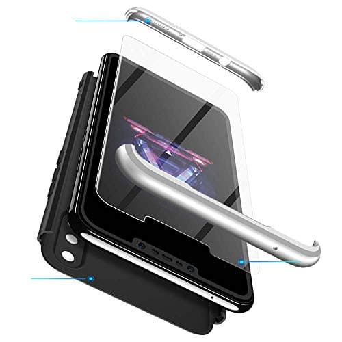cmdkd Huawei Nova 3i Case, 360 Degree Protection 3 in 1 Slim PC Cover Shockproof Shell Full Body Coverage Hard Protective Case + Tempered Glass Screen Protector for Nova 3i/P Smart Plus Silver Black