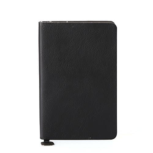 JINGOFFICE Classic Memo Notebook with Flat PU Leather Cover, Ivory Paper, Pocket, Mini Journal, Standard Ruled, 3.5"×5.5"(Black)