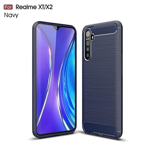 For Realme XT Brushed Texture Carbon Fiber TPU Case brand:TONW FASHION (Color : Navy Blue)
