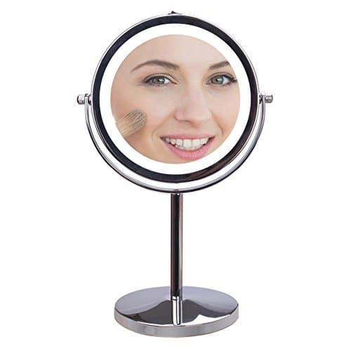 Lighted Makeup Mirror with 5x Magnification, Wosweet Double - Sided 7 Inch Round Polished Chrome Finish Vanity Mirror with High Definition Clarity Anti Scratch Rust