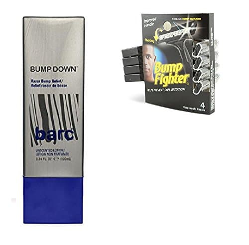Barc Bump Down Razor Bump Relief, Alcohol-Free, Unscented Lotion, 3.34 Oz + Bump Fighter for Men Disposable Razors 4 Ct