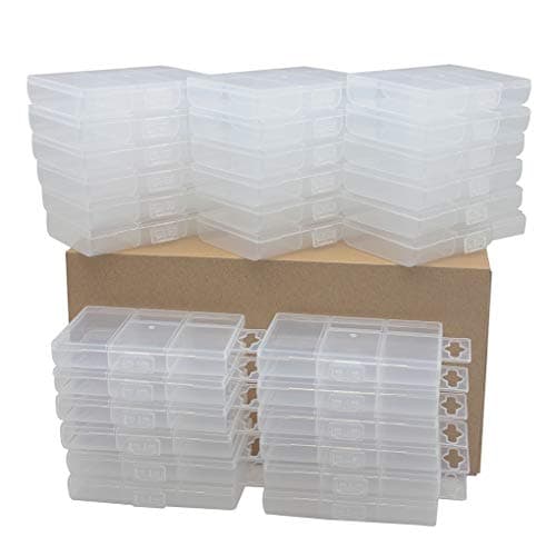 BangQiao 30 Pack Tiny Plastic Clear Storage Parts Case Box with 5 Fixed Grids for Nail, Screw, Fastener, Hook, Hanging Kit, Wall Anchor and Wedge, 2.50"Wx3.85"L